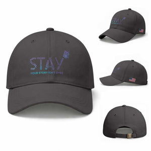 Suicide Prevention Awareness Baseball Cap Stay Your Story Isn't Over Butterfly Semicolon TS11 Baseball Cap Universal Fit Dark Gray Print Your Wear