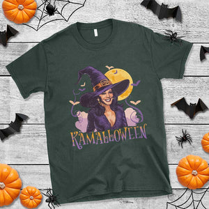 Funny Harris Supporter T Shirt Kamalloween Kamala Witch Halloween Bat Moon TS11 Dark Forest Green Print Your Wear