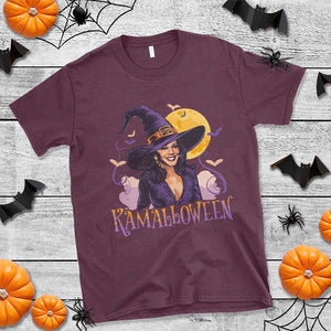 Funny Harris Supporter T Shirt Kamalloween Kamala Witch Halloween Bat Moon TS11 Maroon Print Your Wear