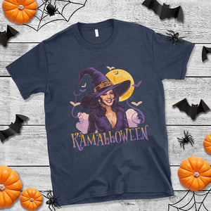 Funny Harris Supporter T Shirt Kamalloween Kamala Witch Halloween Bat Moon TS11 Navy Print Your Wear