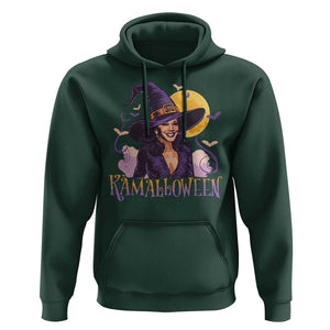 Funny Harris Supporter Hoodie Kamalloween Kamala Witch Halloween Bat Moon TS11 Dark Forest Green Print Your Wear