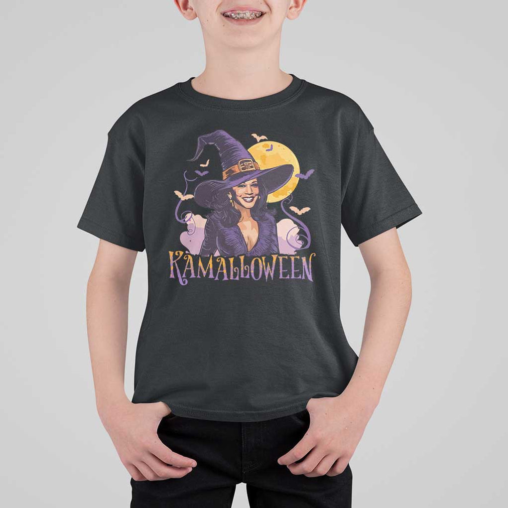 Funny Harris Supporter T Shirt For Kid Kamalloween Kamala Witch Halloween Bat Moon TS11 Black Print Your Wear