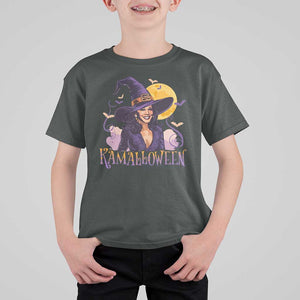 Funny Harris Supporter T Shirt For Kid Kamalloween Kamala Witch Halloween Bat Moon TS11 Dark Heather Print Your Wear