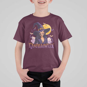 Funny Harris Supporter T Shirt For Kid Kamalloween Kamala Witch Halloween Bat Moon TS11 Maroon Print Your Wear