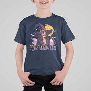 Funny Harris Supporter T Shirt For Kid Kamalloween Kamala Witch Halloween Bat Moon TS11 Navy Print Your Wear