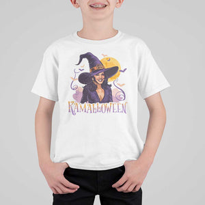 Funny Harris Supporter T Shirt For Kid Kamalloween Kamala Witch Halloween Bat Moon TS11 White Print Your Wear