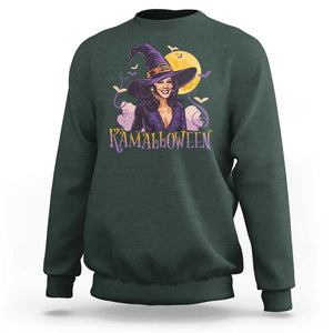 Funny Harris Supporter Sweatshirt Kamalloween Kamala Witch Halloween Bat Moon TS11 Dark Forest Green Print Your Wear