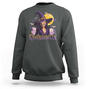 Funny Harris Supporter Sweatshirt Kamalloween Kamala Witch Halloween Bat Moon TS11 Dark Heather Print Your Wear