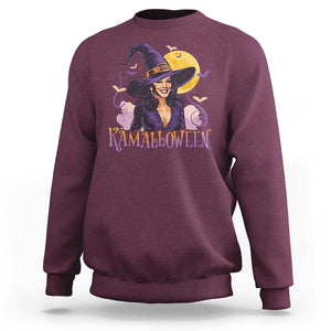 Funny Harris Supporter Sweatshirt Kamalloween Kamala Witch Halloween Bat Moon TS11 Maroon Print Your Wear