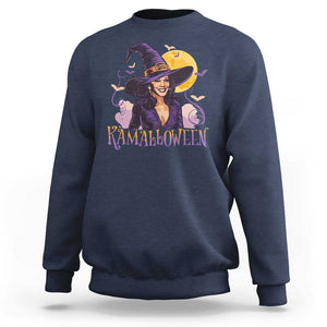 Funny Harris Supporter Sweatshirt Kamalloween Kamala Witch Halloween Bat Moon TS11 Navy Print Your Wear