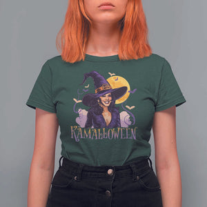 Funny Harris Supporter T Shirt For Women Kamalloween Kamala Witch Halloween Bat Moon TS11 Dark Forest Green Print Your Wear