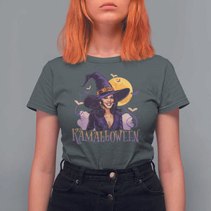 Funny Harris Supporter T Shirt For Women Kamalloween Kamala Witch Halloween Bat Moon TS11 Dark Heather Print Your Wear