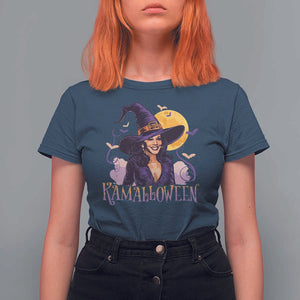 Funny Harris Supporter T Shirt For Women Kamalloween Kamala Witch Halloween Bat Moon TS11 Navy Print Your Wear