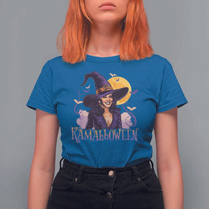 Funny Harris Supporter T Shirt For Women Kamalloween Kamala Witch Halloween Bat Moon TS11 Royal Blue Print Your Wear