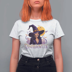 Funny Harris Supporter T Shirt For Women Kamalloween Kamala Witch Halloween Bat Moon TS11 White Print Your Wear