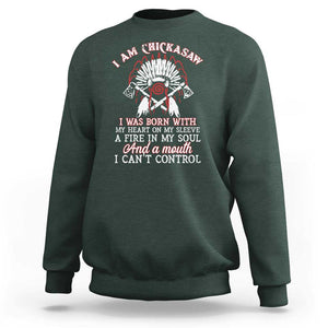 Chickasaw Indians Sweatshirt I Am Chickasaw I Was Born With My Heart On My Sleeve War Bonnet TS11 Dark Forest Green Print Your Wear