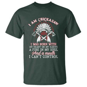 Chickasaw Indians T Shirt I Am Chickasaw I Was Born With My Heart On My Sleeve War Bonnet TS11 Dark Forest Green Print Your Wear