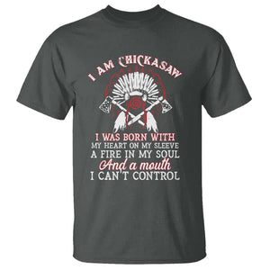 Chickasaw Indians T Shirt I Am Chickasaw I Was Born With My Heart On My Sleeve War Bonnet TS11 Dark Heather Print Your Wear