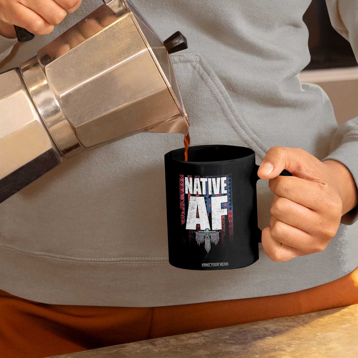 Native American Indian Coffee Mug Native AF Indigenous Vintage Thunderbird TS11 Print Your Wear