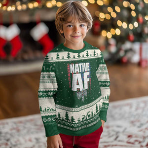 Native American Indian Ugly Christmas Sweater Native AF Indigenous Vintage Thunderbird TS11 Forest Green Beige Print Your Wear