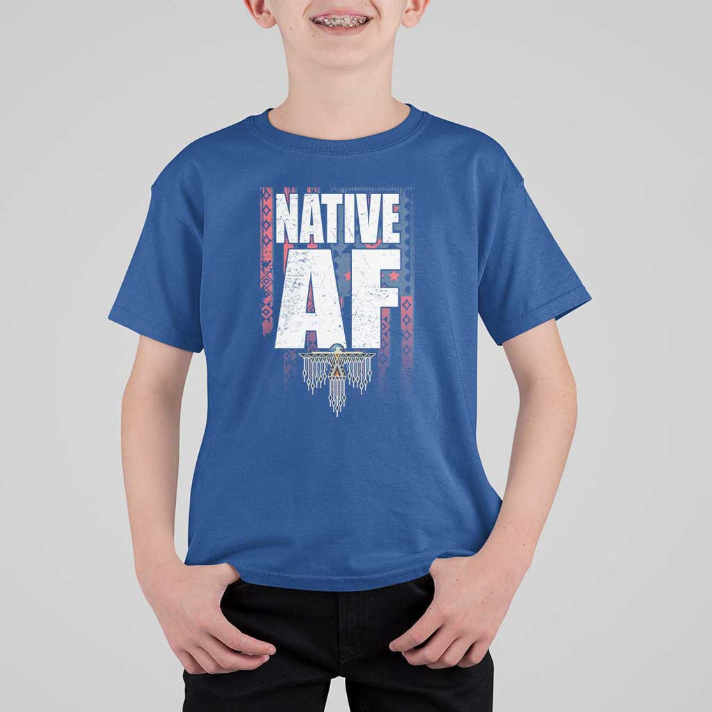 Native American Indian T Shirt For Kid Native AF Indigenous Vintage Thunderbird TS11 Royal Blue Print Your Wear