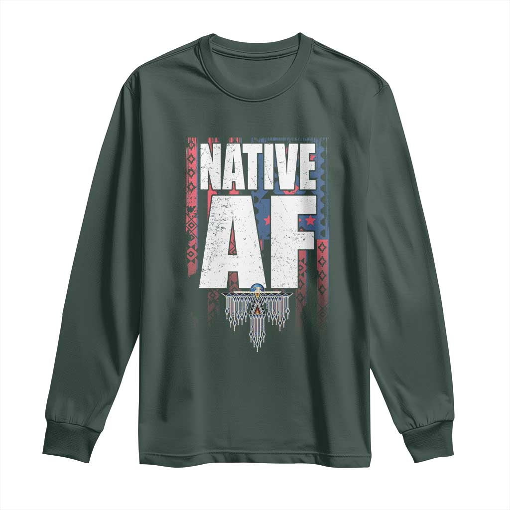 Native American Indian Long Sleeve Shirt Native AF Indigenous Vintage Thunderbird TS11 Dark Forest Green Print Your Wear