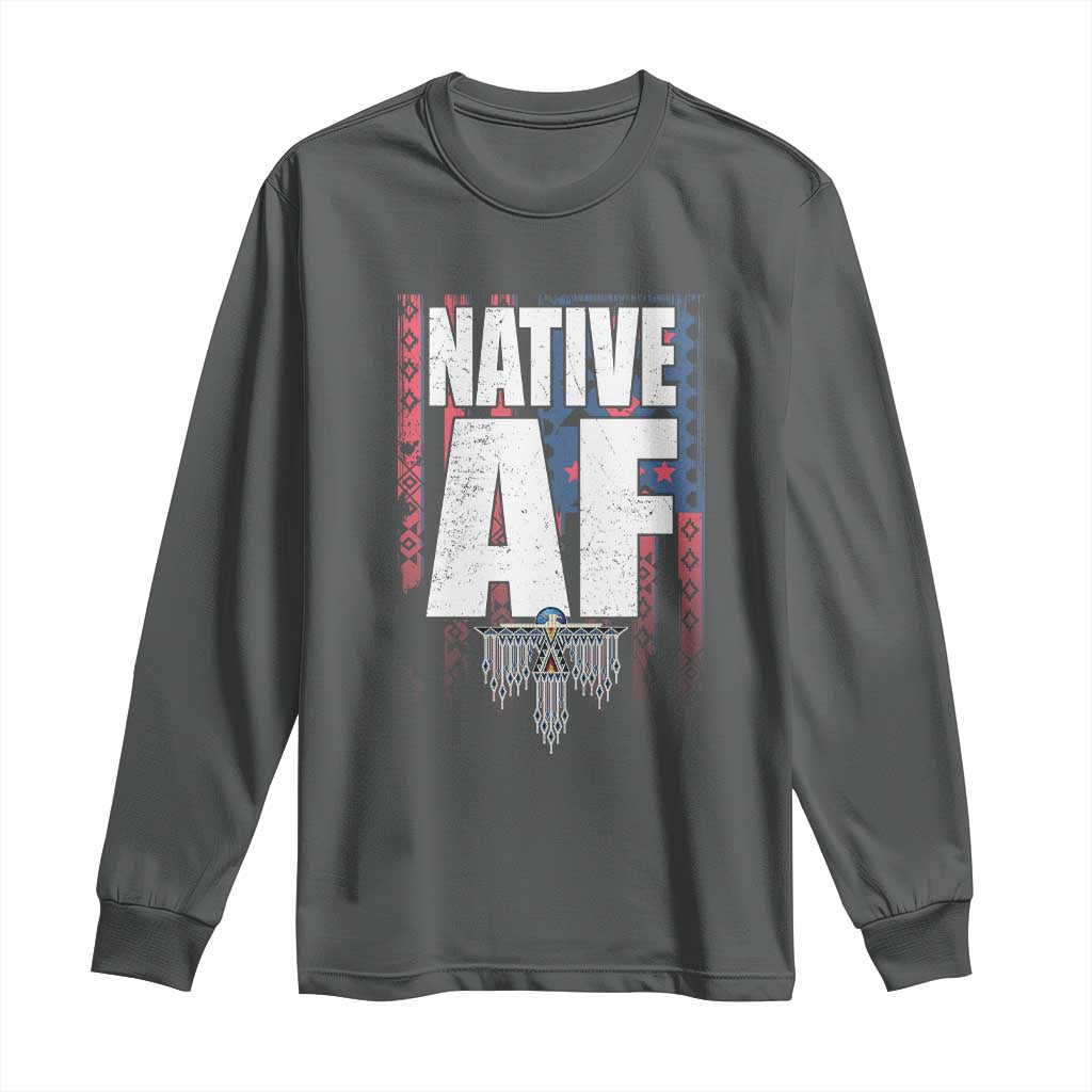 Native American Indian Long Sleeve Shirt Native AF Indigenous Vintage Thunderbird TS11 Dark Heather Print Your Wear