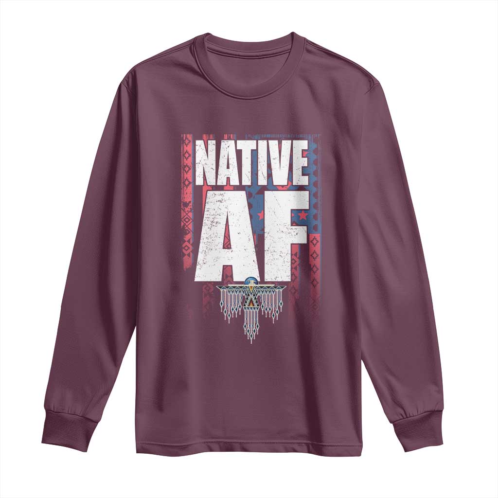 Native American Indian Long Sleeve Shirt Native AF Indigenous Vintage Thunderbird TS11 Maroon Print Your Wear
