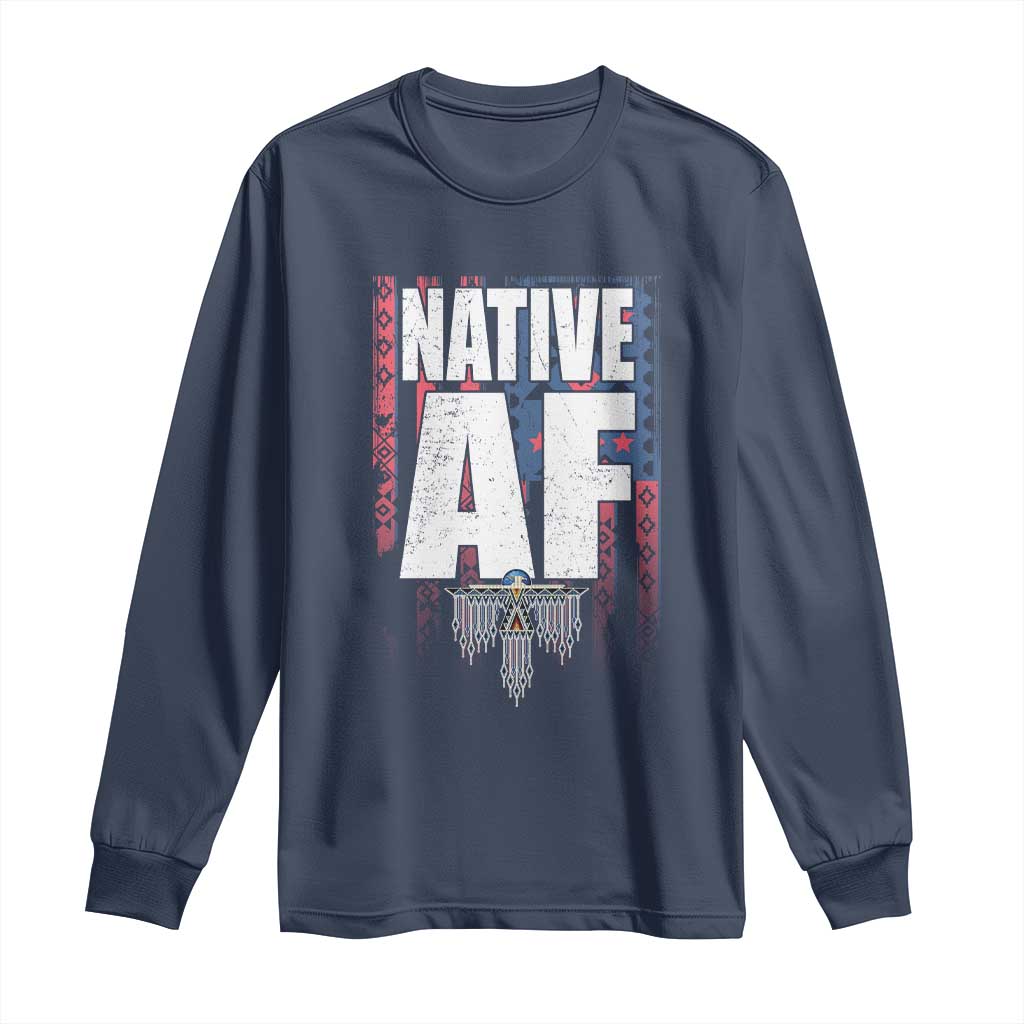 Native American Indian Long Sleeve Shirt Native AF Indigenous Vintage Thunderbird TS11 Navy Print Your Wear