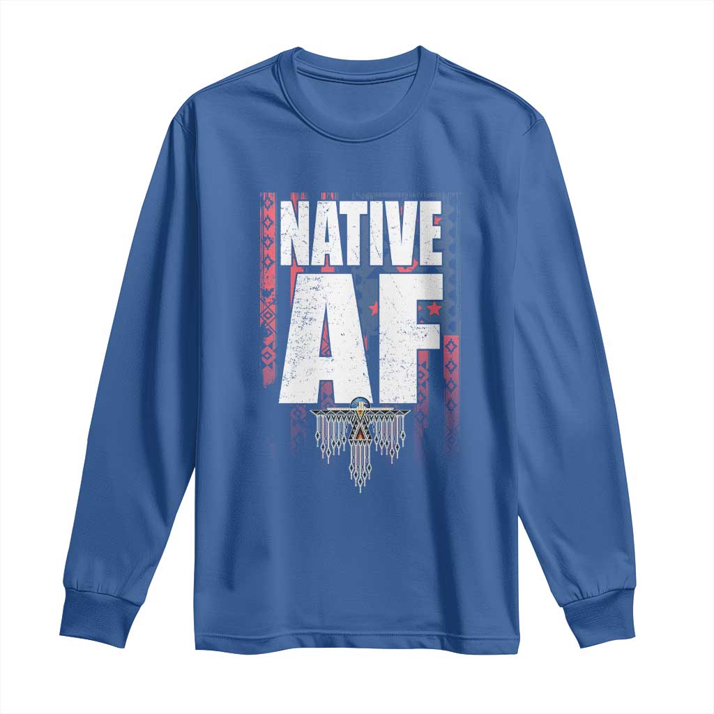Native American Indian Long Sleeve Shirt Native AF Indigenous Vintage Thunderbird TS11 Royal Blue Print Your Wear