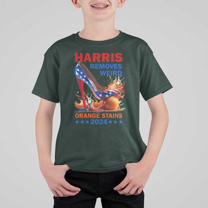 Kamala Supporter T Shirt For Kid Harris Removes Weird Orange Stains 2024 High Heels American Flag TS11 Dark Forest Green Print Your Wear