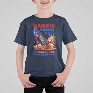 Kamala Supporter T Shirt For Kid Harris Removes Weird Orange Stains 2024 High Heels American Flag TS11 Navy Print Your Wear