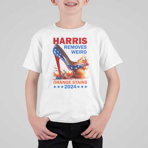 Kamala Supporter T Shirt For Kid Harris Removes Weird Orange Stains 2024 High Heels American Flag TS11 White Print Your Wear