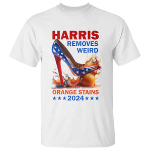 Kamala Supporter T Shirt Harris Removes Weird Orange Stains 2024 High Heels American Flag TS11 White Print Your Wear