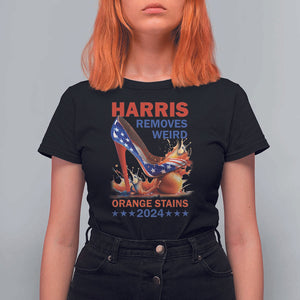 Kamala Supporter T Shirt For Women Harris Removes Weird Orange Stains 2024 High Heels American Flag TS11 Black Print Your Wear