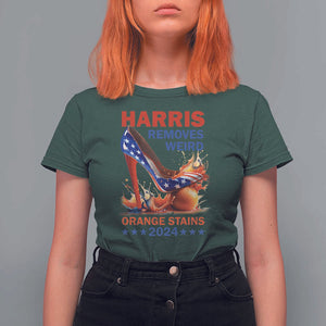 Kamala Supporter T Shirt For Women Harris Removes Weird Orange Stains 2024 High Heels American Flag TS11 Dark Forest Green Print Your Wear