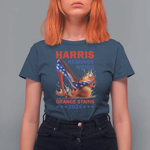 Kamala Supporter T Shirt For Women Harris Removes Weird Orange Stains 2024 High Heels American Flag TS11 Navy Print Your Wear