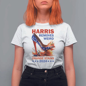 Kamala Supporter T Shirt For Women Harris Removes Weird Orange Stains 2024 High Heels American Flag TS11 White Print Your Wear