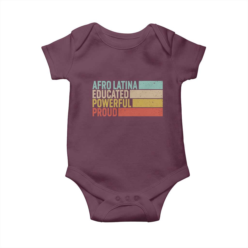 Afro Latina Baby Onesie Educated Powerful Proud Hispanic Heritage Month TS11 Maroon Print Your Wear