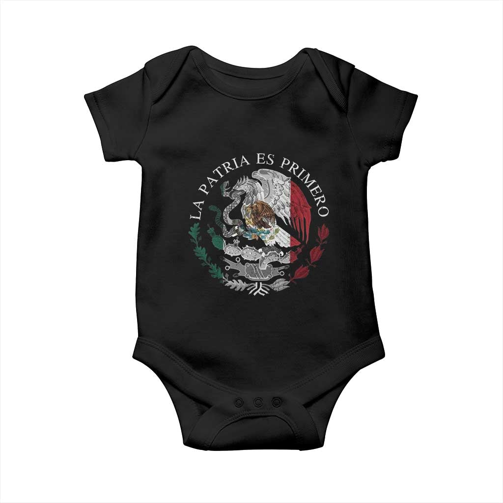 Mexican Pride Baby Onesie La Patria Es Primero Coat Of Arms TS11 Black Print Your Wear
