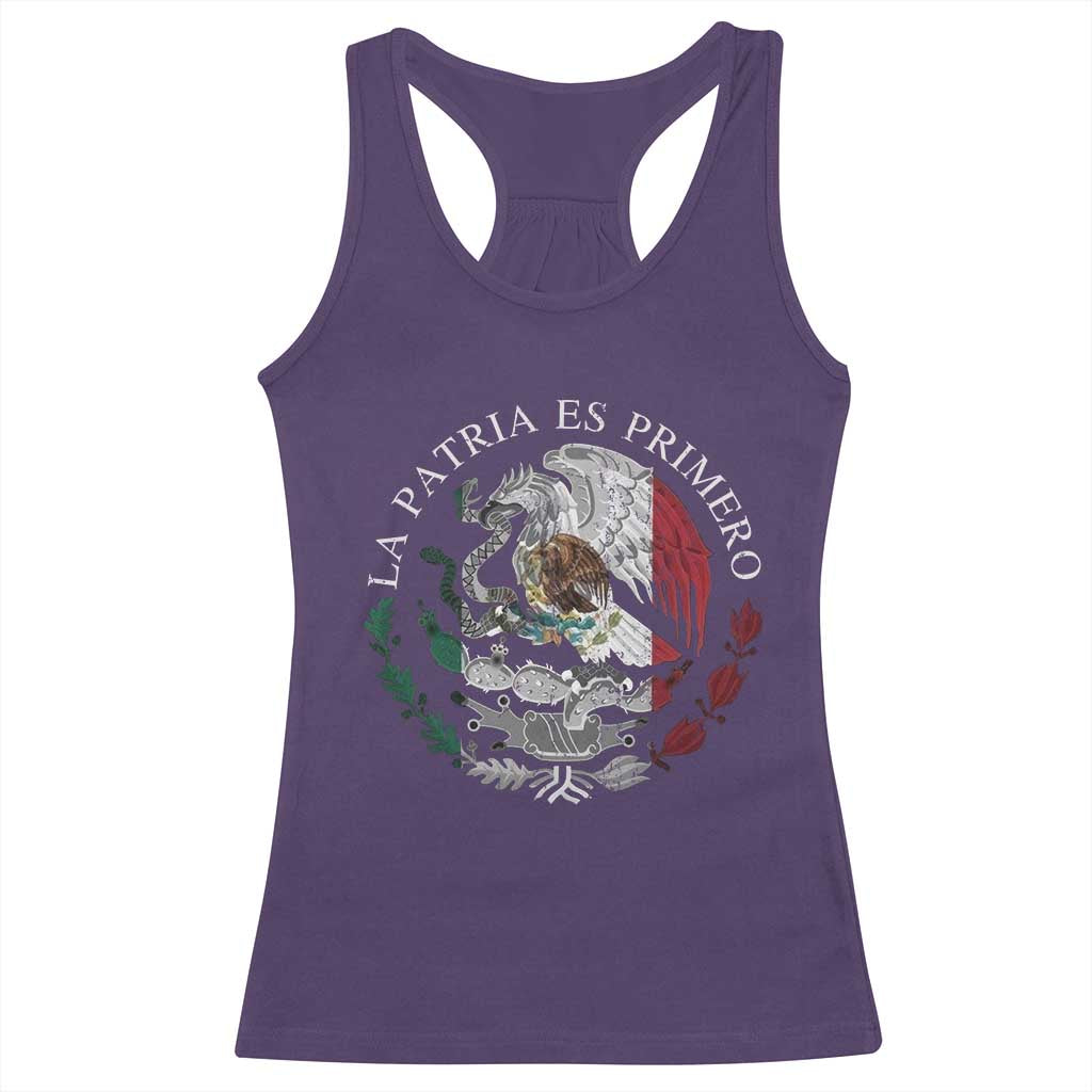 Mexican Pride Racerback Tank Top La Patria Es Primero Coat Of Arms TS11 Purple Print Your Wear