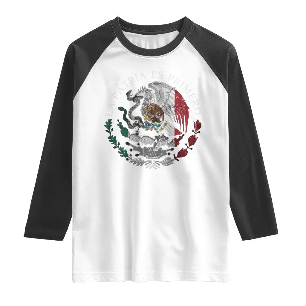 Mexican Pride Raglan Shirt La Patria Es Primero Coat Of Arms TS11 White Black Print Your Wear