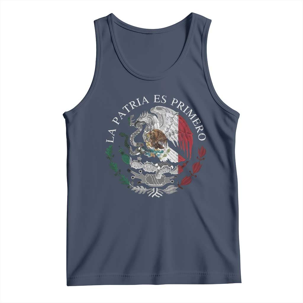 Mexican Pride Tank Top La Patria Es Primero Coat Of Arms TS11 Navy Print Your Wear