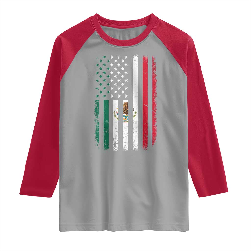 Mexican American Flag Mexican Roots Mexico America Raglan Shirt TS11 Sport Gray Red Print Your Wear