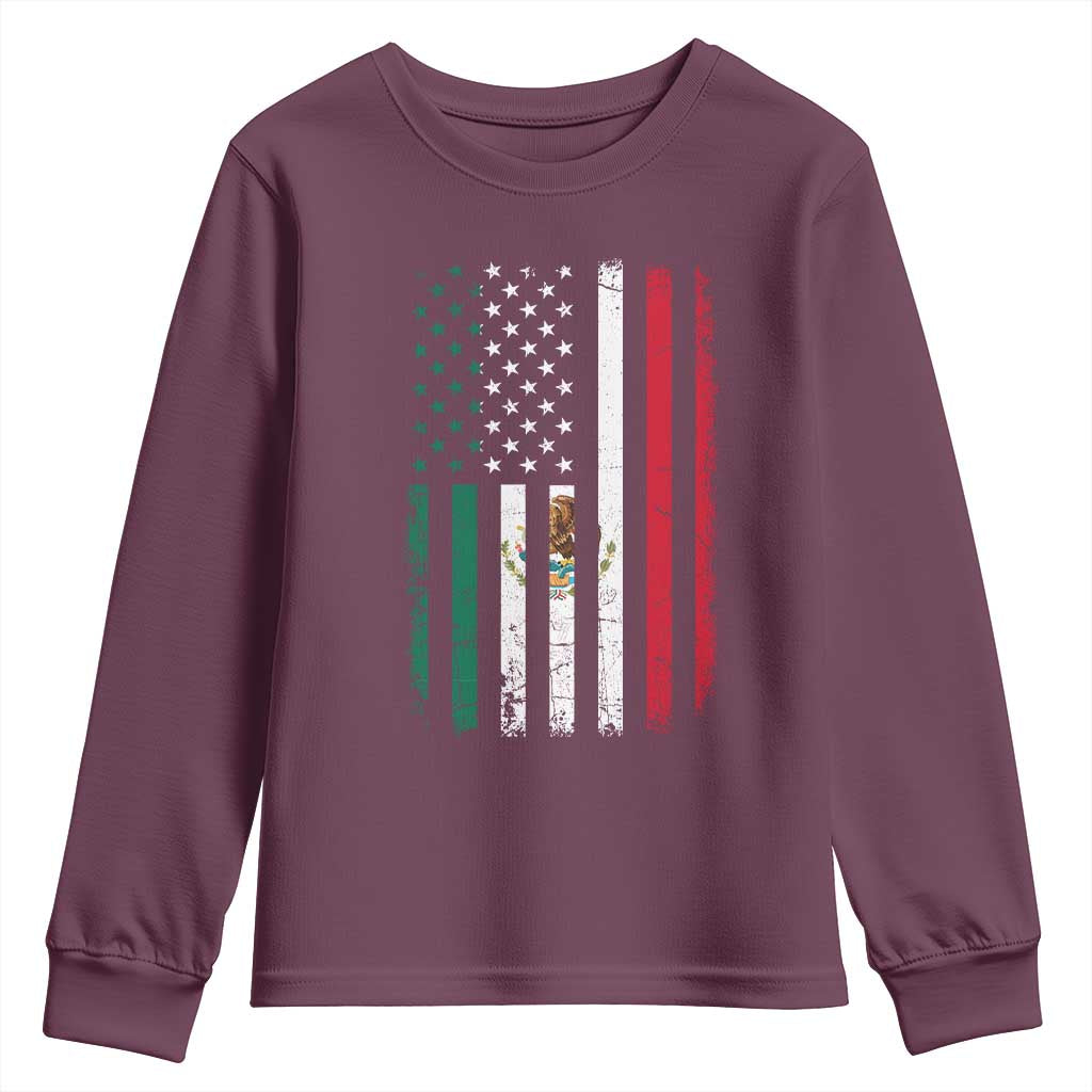 Mexican American Flag Mexican Roots Mexico America Youth Sweatshirt TS11 Maroon Print Your Wear