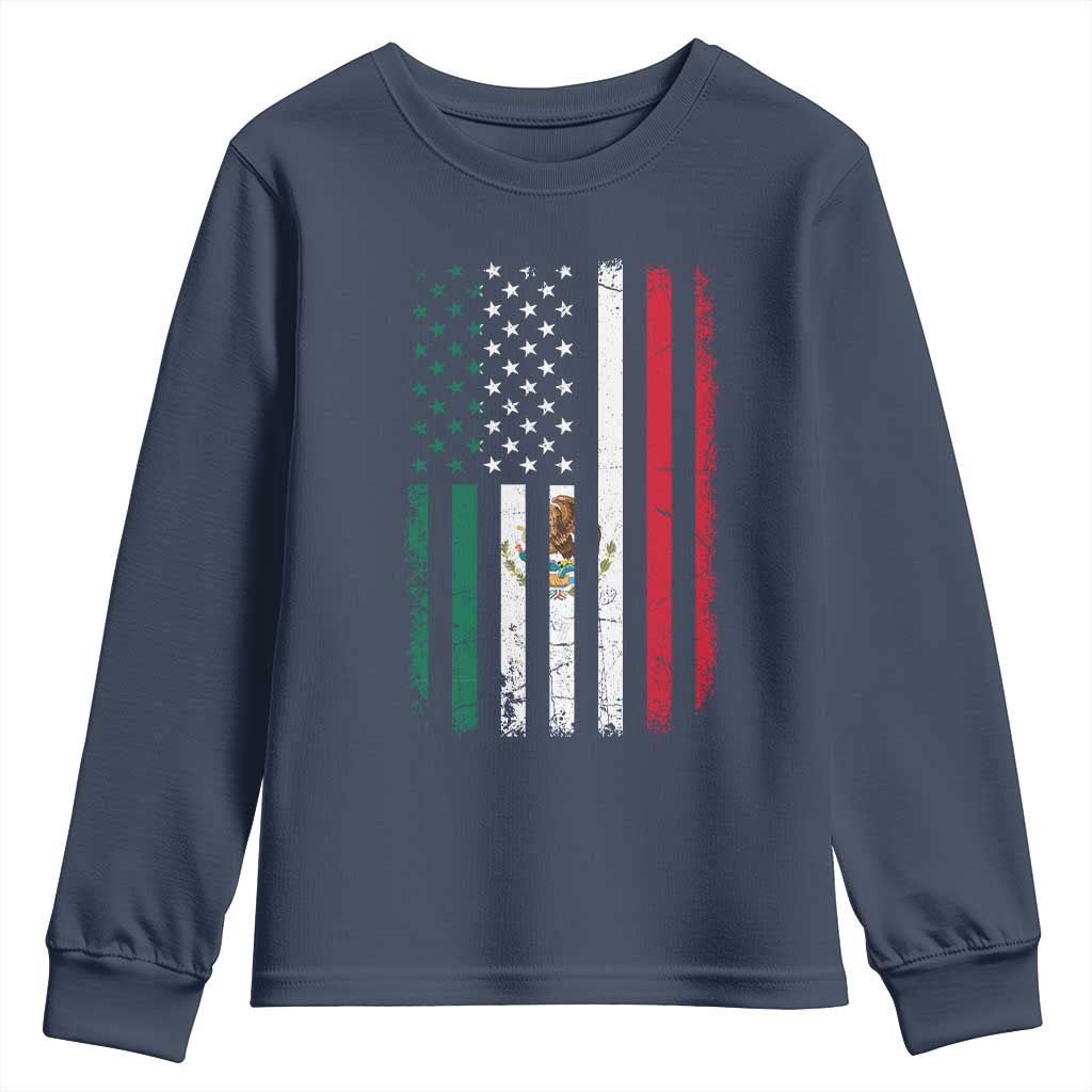 Mexican American Flag Mexican Roots Mexico America Youth Sweatshirt TS11 Navy Print Your Wear