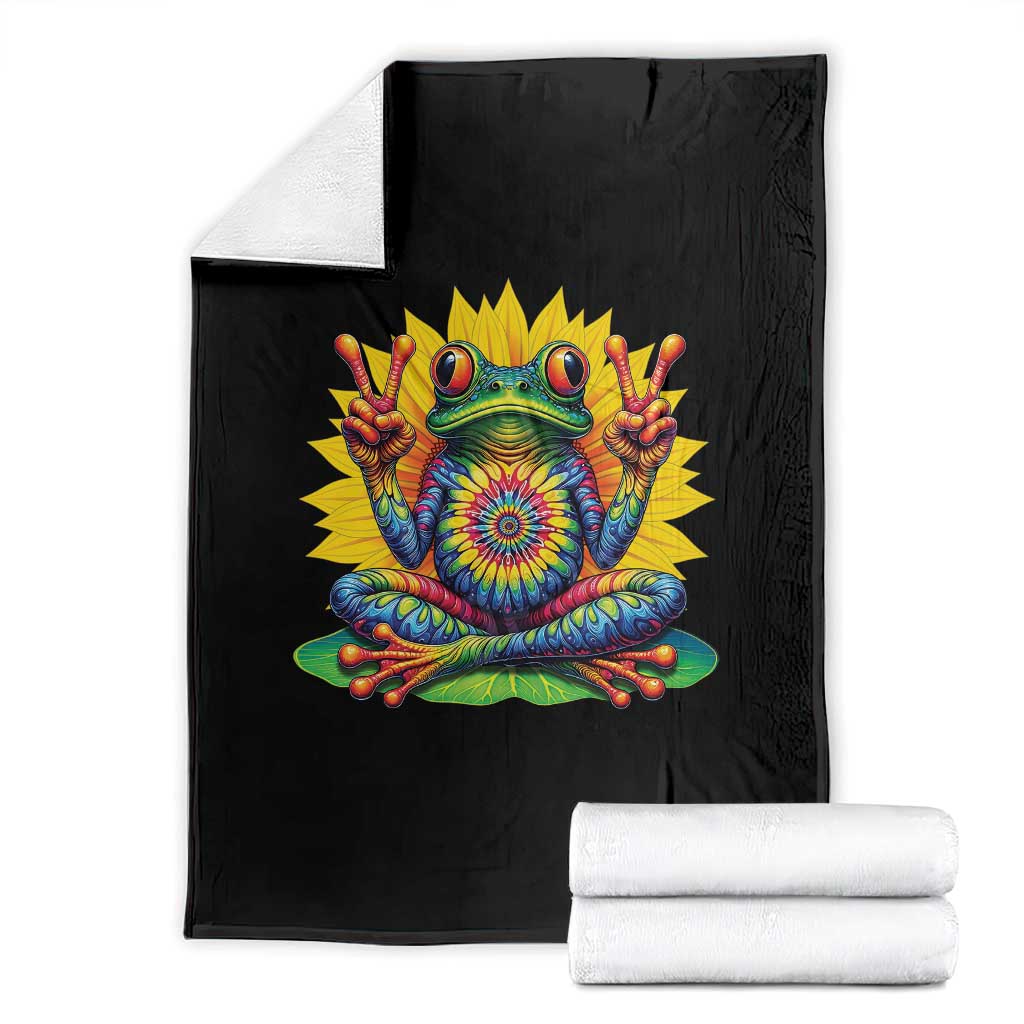 Tie Dye Frog Peace Sign Hippie Sunflower Throw Blanket TS11 Black Print Your Wear