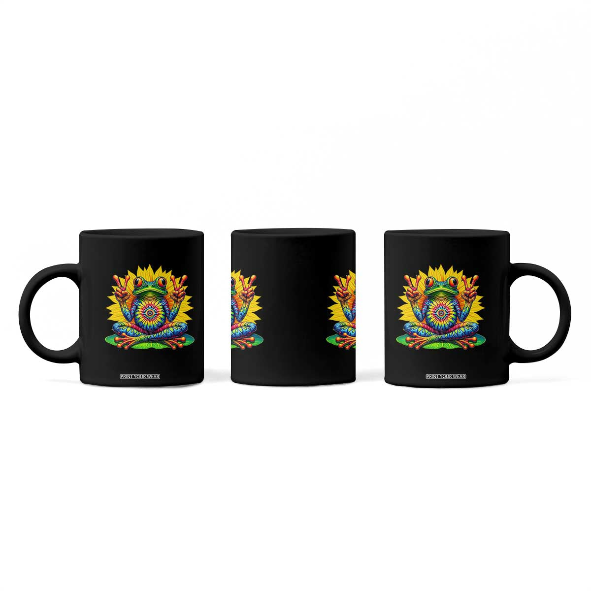 Tie Dye Frog Peace Sign Hippie Sunflower Coffee Mug TS11 Print Your Wear