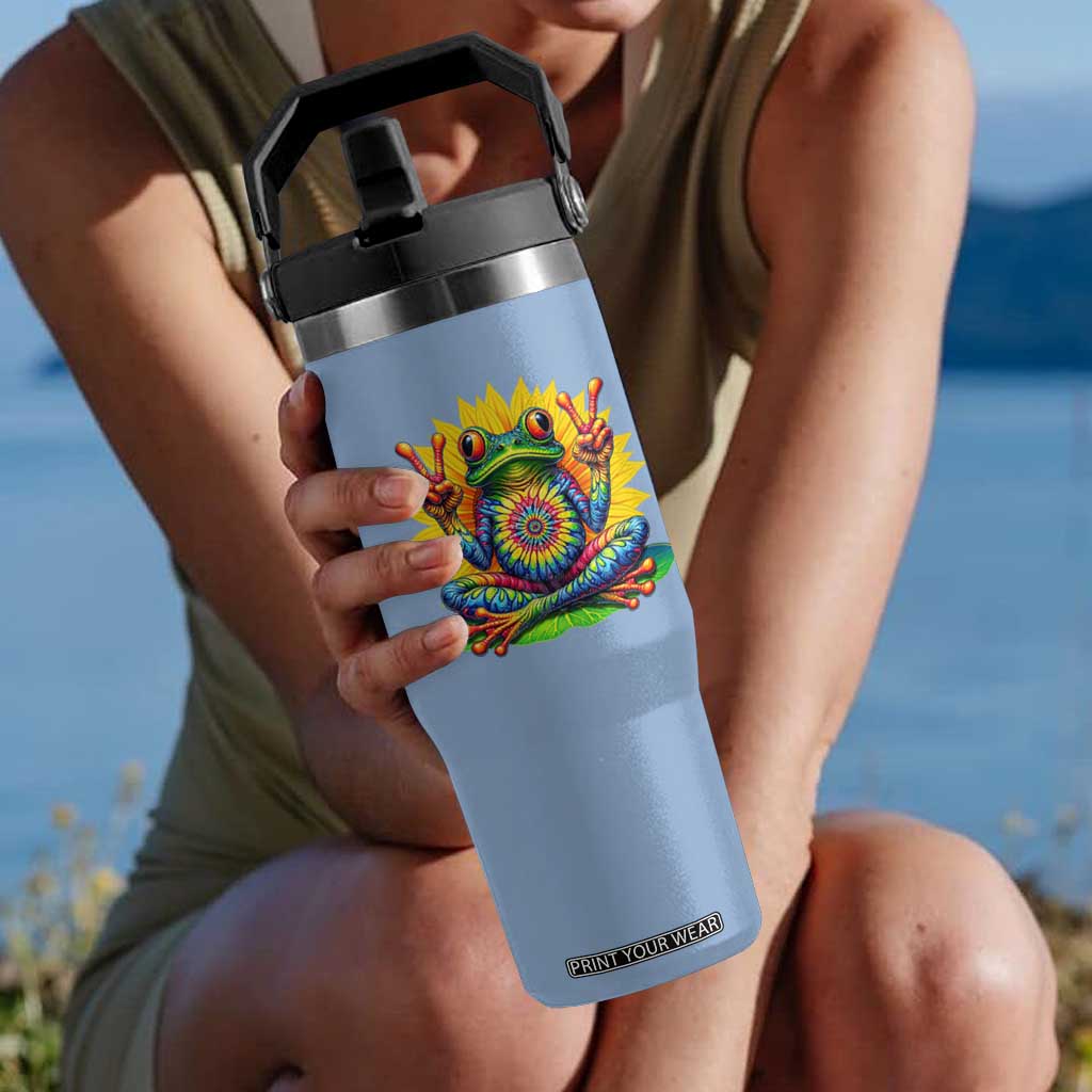 Tie Dye Frog Peace Sign Hippie Sunflower Flip Straw Tumbler TS11 One Size: 30 oz Light Blue Print Your Wear