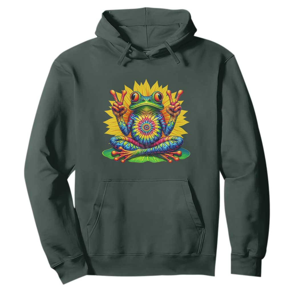 Tie Dye Frog Peace Sign Hippie Sunflower Hoodie TS11 Dark Forest Green Print Your Wear